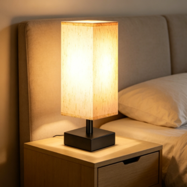 Minimalist Square Fabric Shade Table Lamp, Multi-scene Small Night Light for Bedroom, Nightstand, Study, Dorm & Office