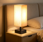 Minimalist Square Fabric Shade Table Lamp, Multi-scene Small Night Light for Bedroom, Nightstand, Study, Dorm & Office