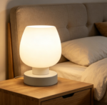 Modern Touch Activated Table Lamp, White Opal Glass Shade Bedside Light, 3-speed Dimmable Warm LED Lamp, Simple Styling for Home Use & Holiday Gifts